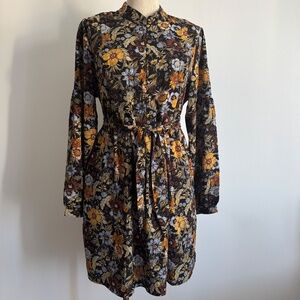 Véro - Brown Floral Belted Midi Dress